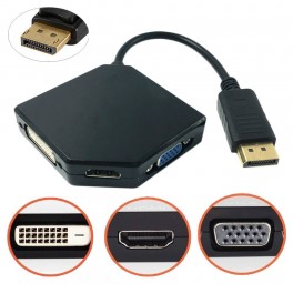 3 em 1 - Adaptador Display Port para HDMI, DMI, VGA
