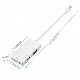 3 em 1 - Adaptador Mini Display Port 1080P para HDMI DVI VGA